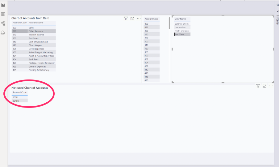 Power-BI-visualization How can you identify values missing from a table in Microsoft Power BI Desktop?