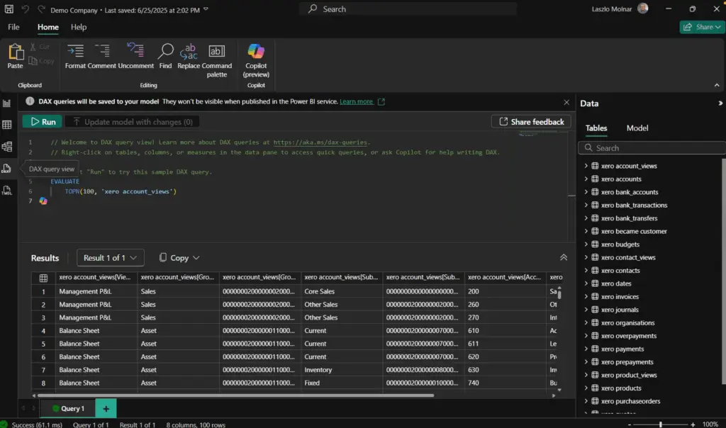 DAX query in Power BI desktop