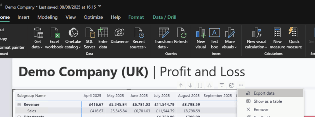 Power BI Desktop export