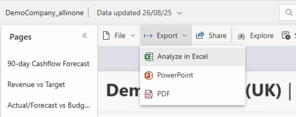 Power BI Online Analize in Excel