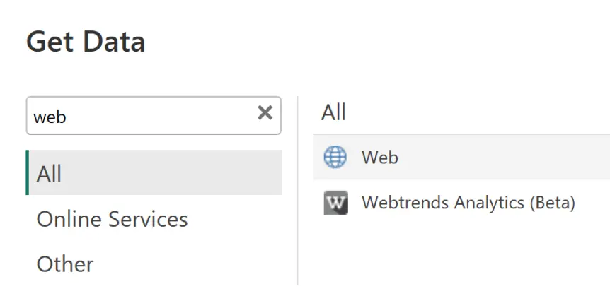 Power BI Get Data - Web