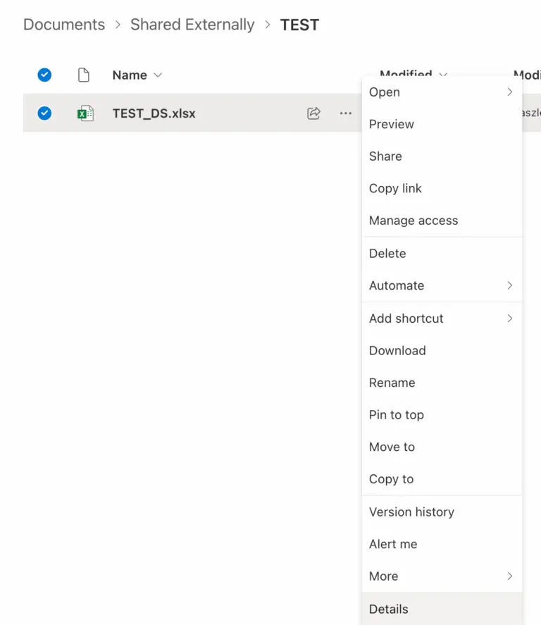 SharePoint file details