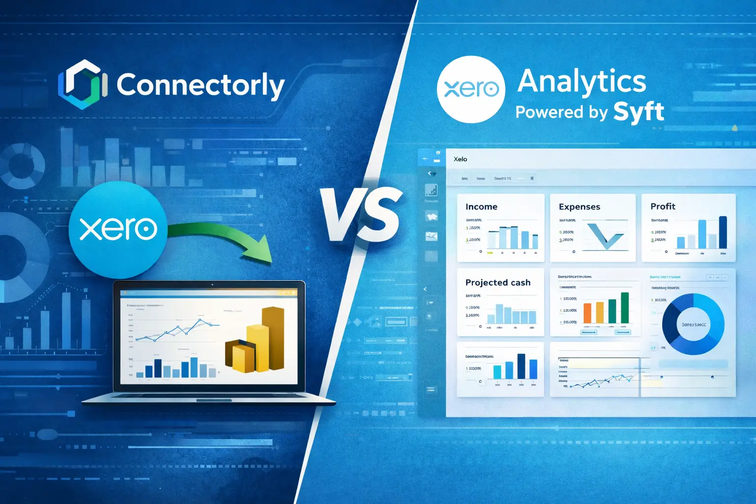 Connectorly vs Xero Analytics powered by Syft comparison for Xero reporting and Power BI dashboards.