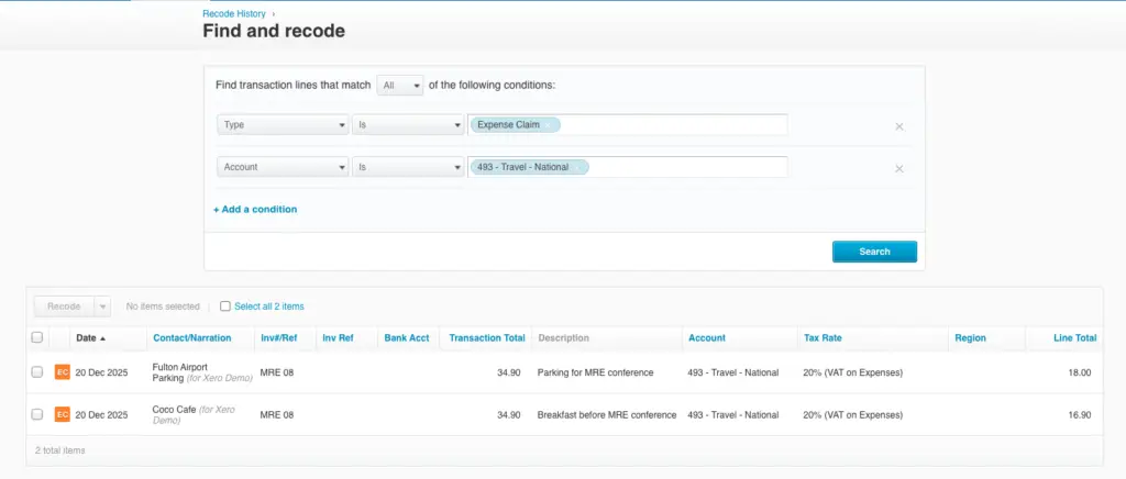 Find & Recode Expense Claims