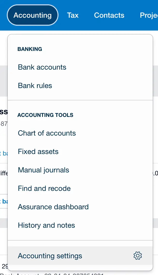 Accounting Settings in Xero