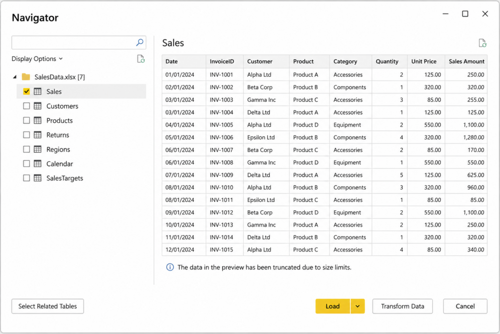 Power BI Dektop - Navigator Window