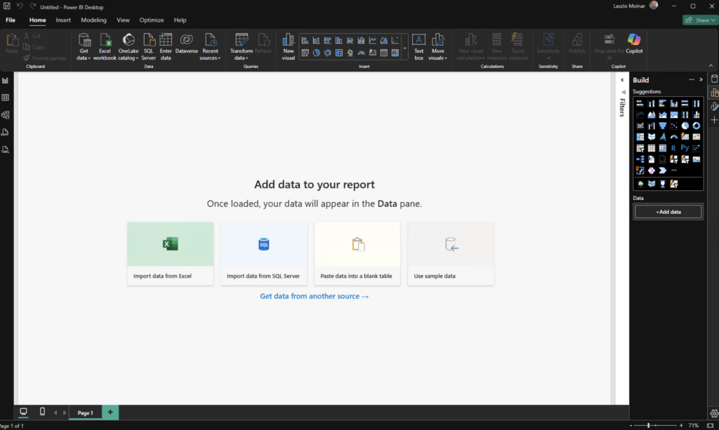Power BI Desktop - new report