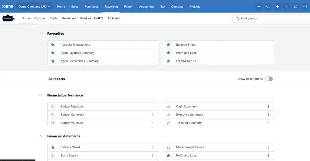 Xero provides a broad library of accounting, operational and financial reports.