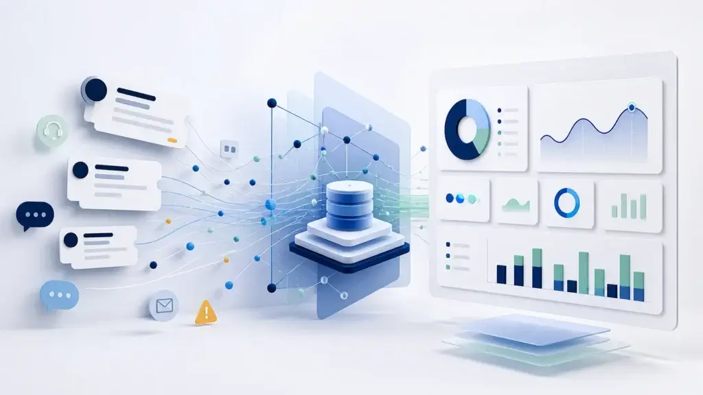 HubSpot customer service tickets flowing through a structured Connectorly data model into a Power BI dashboard