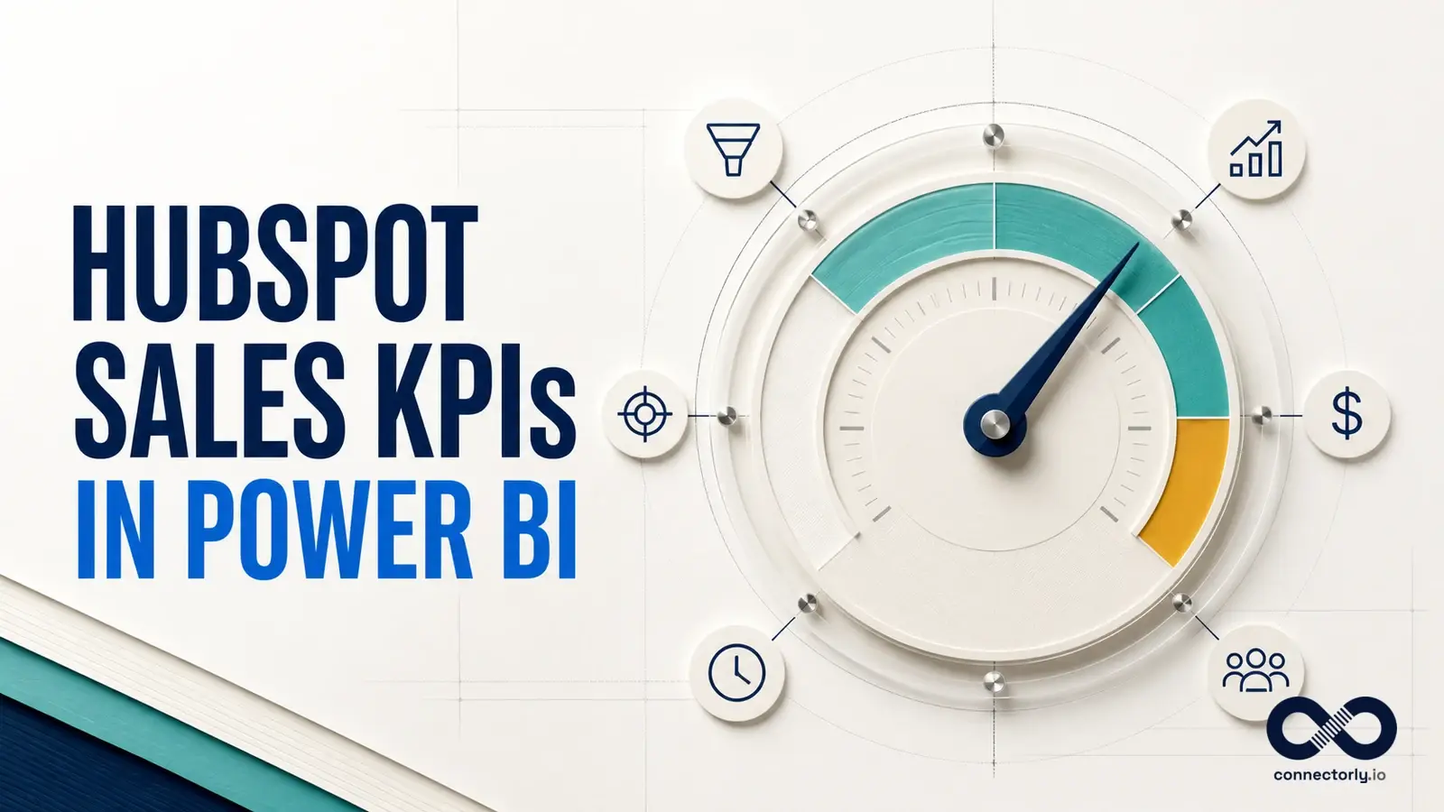 HubSpot sales KPIs in Power BI represented by a performance dial for pipeline, revenue, win rate and sales cycle